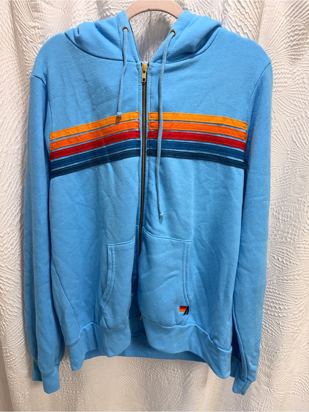 NEW Aviator Nation (AV), 5 Stripe Zip Hoodie in Sky Blue, Unisex XL - $99 NE